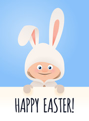 Happy Easter greeting card with cute bunny, vector illustration