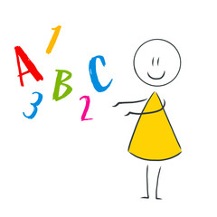 Figur erklärt Alphabet und Zahlen