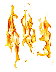 three bright sparks of yellow flames on white