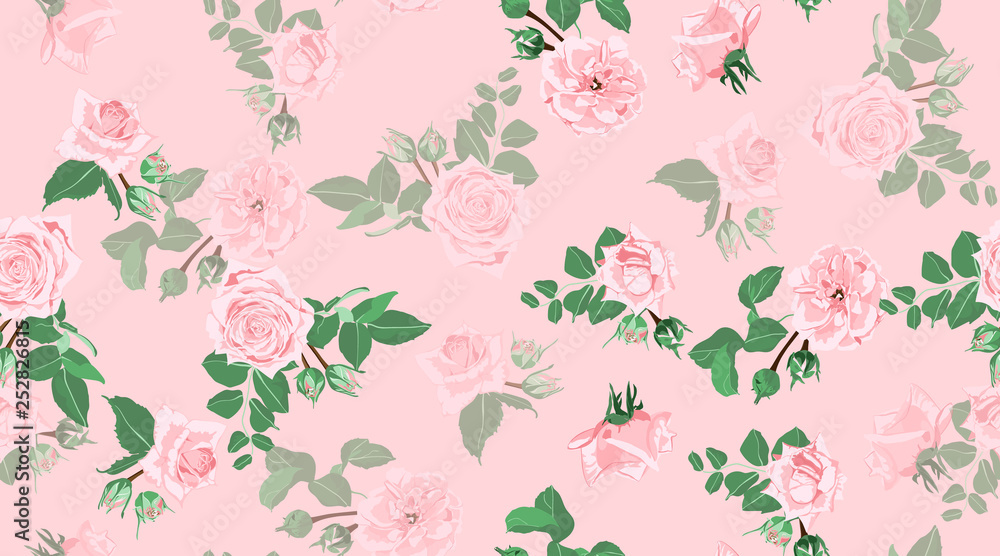 Wall mural Roses Seamless Pattern for Wedding Decoration.