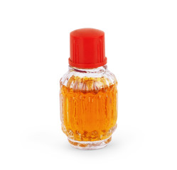 Vintage Old Fashion Glass Bottles Of Aromatic Arabic Oud Oils Perfume With Crystal Clear Ball Shape Dropper Isolated On White Background