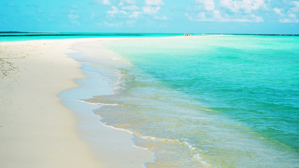 Obraz premium The sand bar appears at low tide on the island Lhaviyani, Maldives