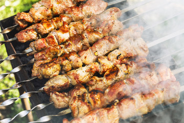 Barbecue is prepared on the grill, close-up