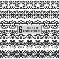 Set of 6 vector tribal stripes. Textile ethnic seamless ornaments. Decoration borders.