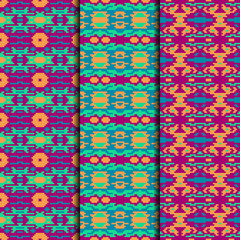 Set of 3 seamless patterns tribal design. Ethnic textile prints. Vector fashion backgrounds.