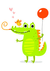Crocodile with bird. Holidays card