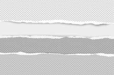 Set of torn squared grey horizontal paper are on white background with space for text. Vector illustration