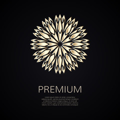 Golden flower shape. Gradient premium logotype. Isolated floral logo. Business identity concept for bio, eco company, yoga or spa salon.