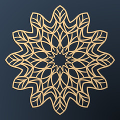 Laser cutting mandala. Golden floral pattern. Oriental silhouette ornament. Vector coaster design.
