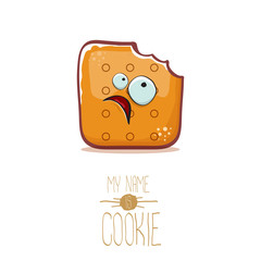 vector funny cookie character isolated on white background. My name is cookie concept illustration. funky food character or bakery label mascot