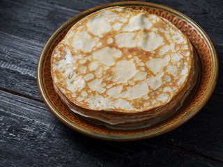 Traditional thin pancakes for pancake week