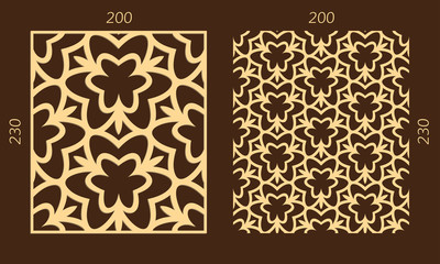 Laser cutting set. Woodcut vector trellis panel. Plywood lasercut eastern design. Hexagonal seamless pattern for printing, engraving, paper cutting. Stencil lattice ornament.