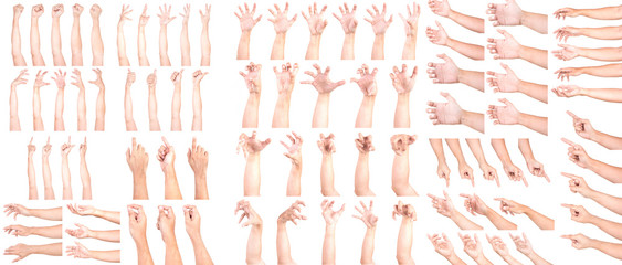 MEGA SET of Multiple Male Caucasian hand gestures isolated over the white background, set of...