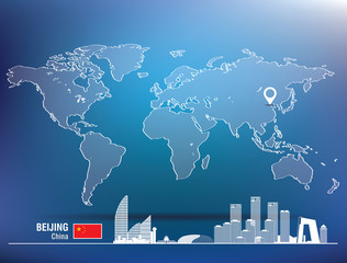 Map pin with Beijing skyline