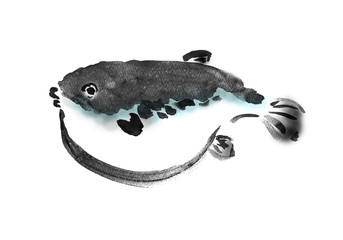 フグ　ふぐ　河豚　トラフグ　手書き　手描き　筆書き　筆描き © 詩織