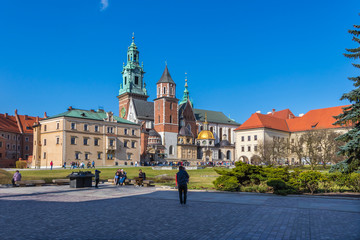 KRAKOW, POLAND - APRIL 7, 2018: The Royal Archcathedral Basilica of Saints Stanislaus and Wenceslaus on the Wawel Hill