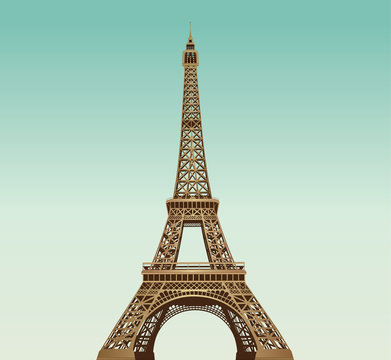 Eiffel tower in Paris, France - Famous culltural icon with blue sky background