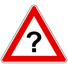 Fragezeichen und Achtung Schild