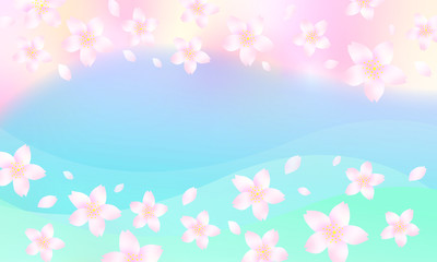 桜が舞う　青い背景
