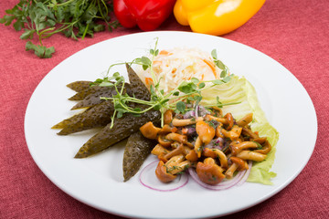 Pickled mushrooms, cabbage and cucumbers