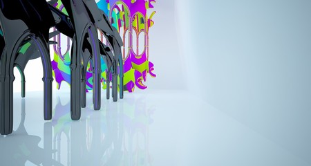 Abstract white and colored gradient  gothic interior. 3D illustration and rendering.