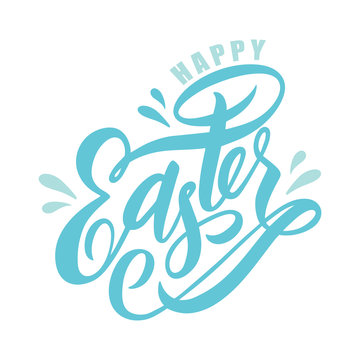 Hand Drawn Sketched Happy Easter Calligraphy Lettering Text As Pascha Logotype Inscription. Resurrection Sunday Postcard