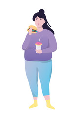 Woman eating fast food. Unhealthy nutrition concept.