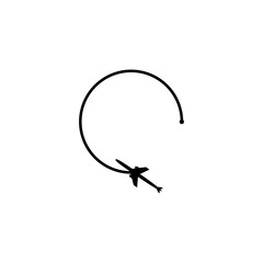 Obraz premium Airplane travel concept. The plane from the starting point and the unbroken line of the route flies in shape on a white background