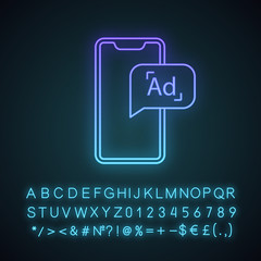 Mobile advertising neon light icon