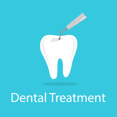 Tooth treating with drill. Idea of dental and oral care