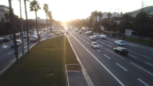 Barcelona. Street in the city. Spain. Aerial video in 4k