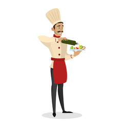 Restaurant chef cooking. Man in apron making tasty salad