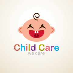 Happy baby laughing child care vector icon or logo