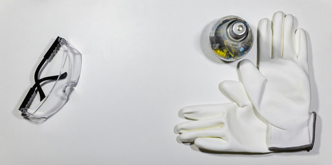 Pair of white glove and electronic component in bulb on white wooden plank, DIY Concept.