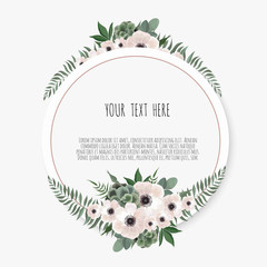 Card with flower rose, leaves. Wedding ornament concept. Floral poster, invite.