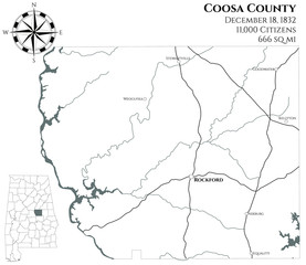 Large and detailed map of Coosa county in Alabama, USA