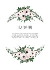 Card with flower rose, leaves. Wedding ornament concept. Floral poster, invite.