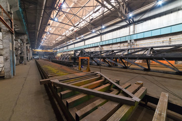 Industrial concept. An industrial wooden beams rails