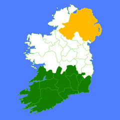 Ireland country drawn in vector and painted in national colors. Abstract color designation. For national celebration