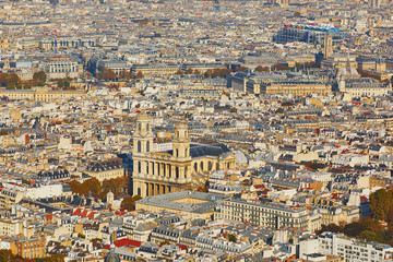 Aerial scenic view of central Paris