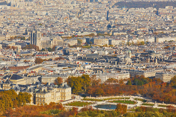 Aerial scenic view of central Paris