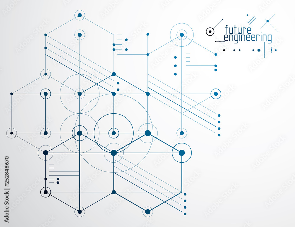 Poster engineering technological vector wallpaper made with hexagons, circles and lines. modern geometric c