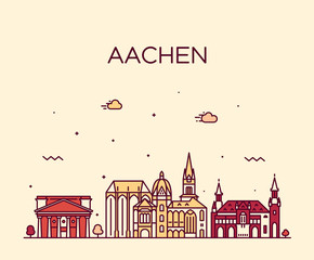 Aachen North Rhine Westphalia Germany vector line
