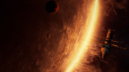 3d illustration of an alien space station orbiting  a planet with amazing atmosphere © Suliman Razvan