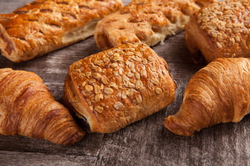 Assortment of pastries on rustic wooden table