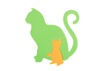 Image of a Cat and a kitten, toy on white background