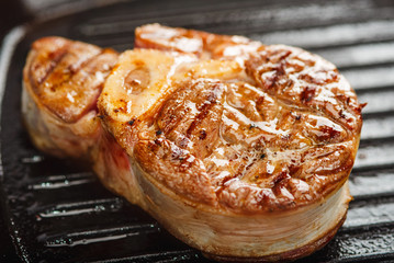 roasted beef shank on the grill pan