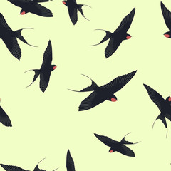 Swallow Bird. Seamless texture, pattern, wallpaper, print for textiles and fabrics.