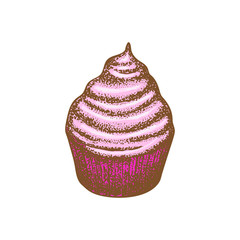 Colored Cupcake on White Background in Hand Drawn Style