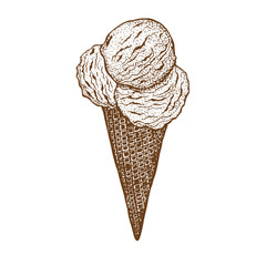 Ice Cream on White Background in Hand-Drawn Style